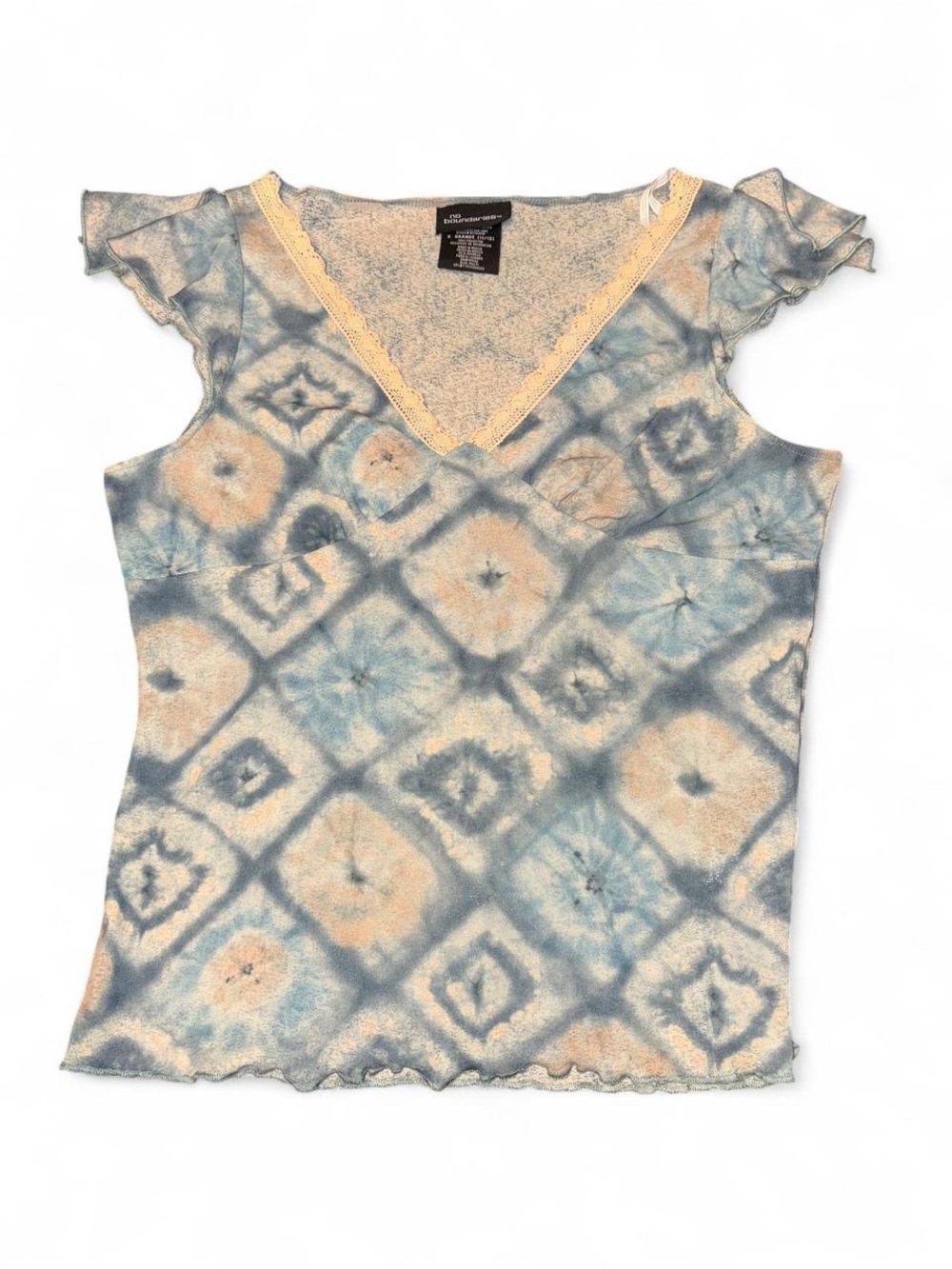 No Boundaries Tie-Dye V-Neck Cap Sleeve Top in Blue and Cream
